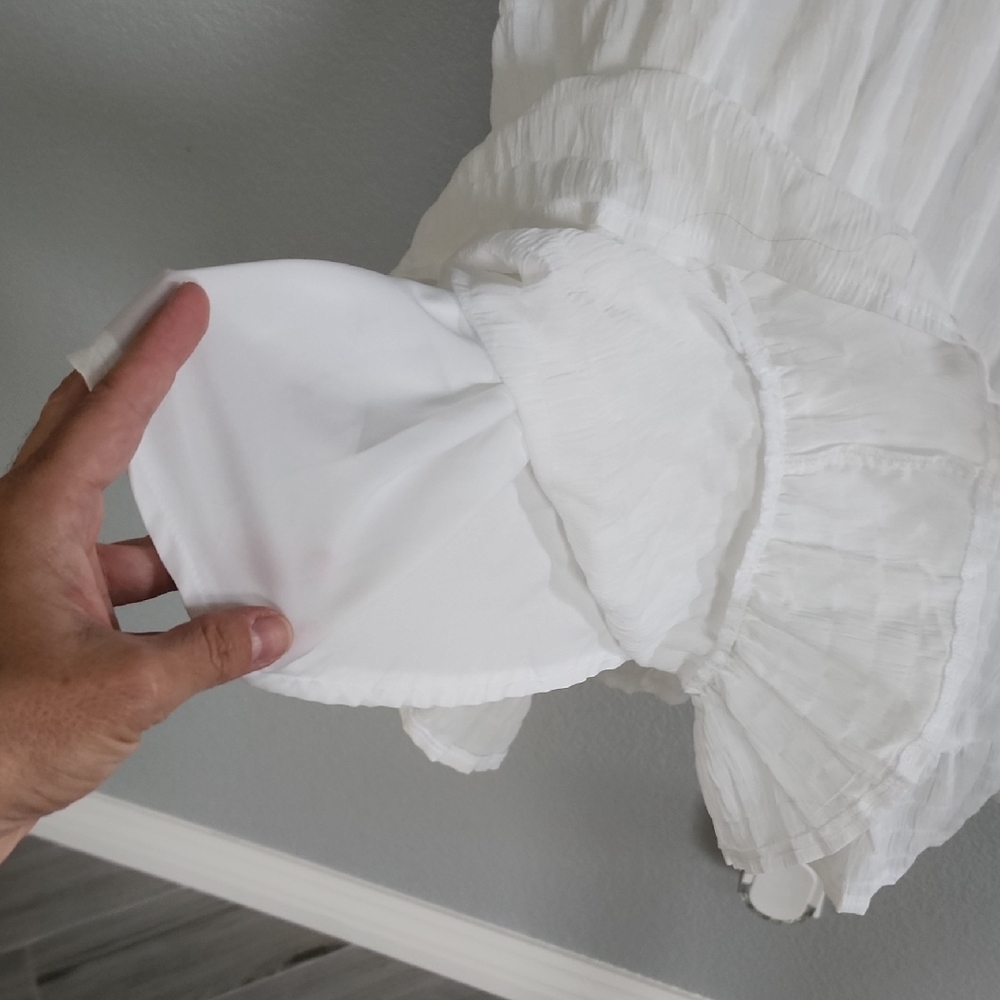 White Spaghetti-Strap Ruffle-Hem Mini Dress - Picture 5 of 6